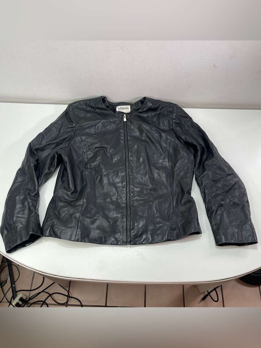 Vintage 90s Bagatelle Women's XL Black Leather Jacket Full Zip Minimalist Fall